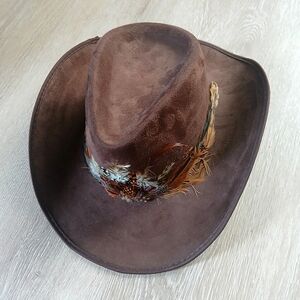 Western Cowboy Costume Light Weight Hat Deep Brown with Feather Detail Unisex